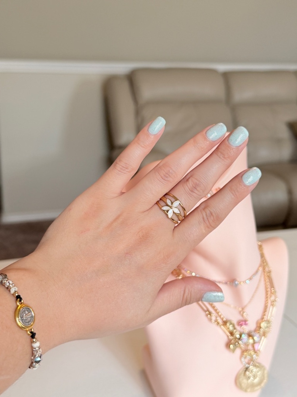 Gold Floral Enamel Stackable Ring - White Flower Accent